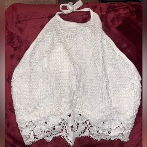 Express White Floral Lace Tie Top